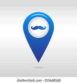 Mustache. Single flat icon. Vector illustration. map pin icon. 