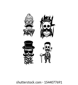 mustache skull halloween element vector