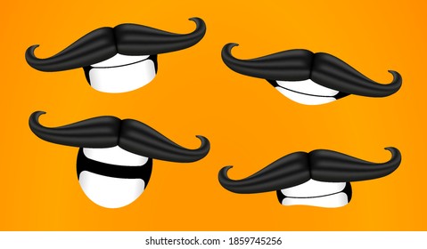 Mustache smiles. Curled mustache. Cartoon 3D vector illustration.