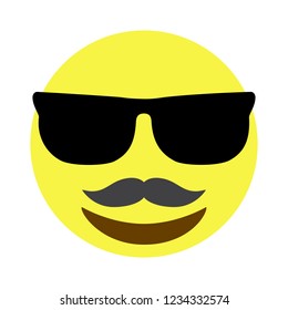 Mustache smiley face with sunglasses vector isolated on white background. Mustache smiley face icon for web site, app, ui and t shirt. Vector illustration