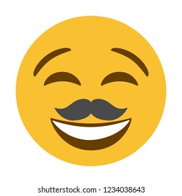 Mustache smiley face vector isolated on white background. Mustache smiley face icon for web site, app, ui and t shirt. Vector illustration