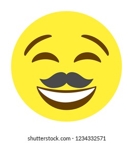 Mustache smiley face vector isolated on white background. Mustache smiley face icon for web site, app, ui and t shirt. Vector illustration