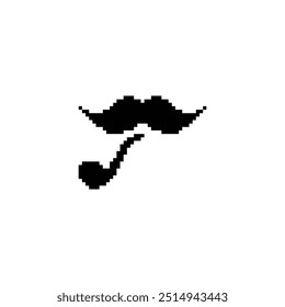 mustache with smoking pipe 8 bit icon gentleman Pixel art 8-bit for game