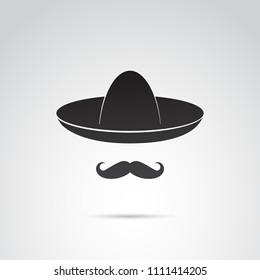 mustache and sobrero. Vector icon.