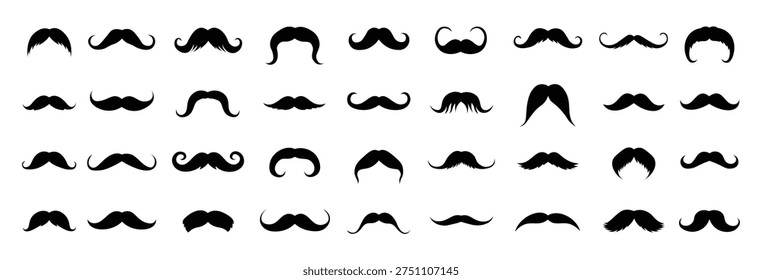 Mustache Styles Collection Vector – Vintage Beard and Moustache Silhouette Set Illustration