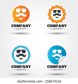 Mustache and Sunglasses sign icon. Hipster with beard symbol. Business abstract circle logos. Icon in speech bubble, wreath. Vector
