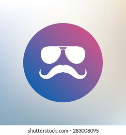 Mustache and Sunglasses sign icon. Hipster symbol. Icon on blurred background. Vector