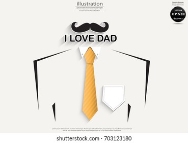  Mustache  - Text I LOVE DAD and  Necktie -  modern Idea and Concept Vector illustration  Infographic template.