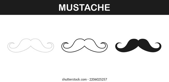 Mustache tracing and coloring worksheet for kids
