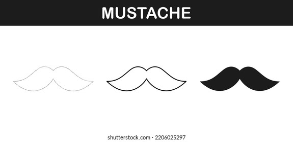 Mustache tracing and coloring worksheet for kids