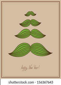 mustache  tree christmas card, hipster style, concept winter illustration, merry christmas! happy new year!