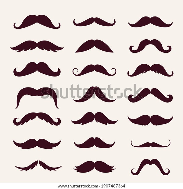 Mustache trendy\
styles set. Brown mustache curly horseshoe imperial pencil english\
pyramid italian and vintage narrow french walrus brush male hipster\
modern fashion. Chevron\
vector.