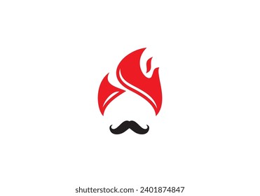 mustache turban with fire logo, indian food restaurant symbol icon design