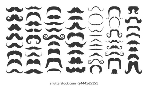 Mustache Types Black Silhouette Vector Icons Set. Handlebar, Chevron, Dali And Fu Manchu, Horseshoe, Imperial, Pencil