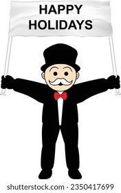 Mustache Uncle Monopoly Character celebrate Holiday with waving flag vector Illustration