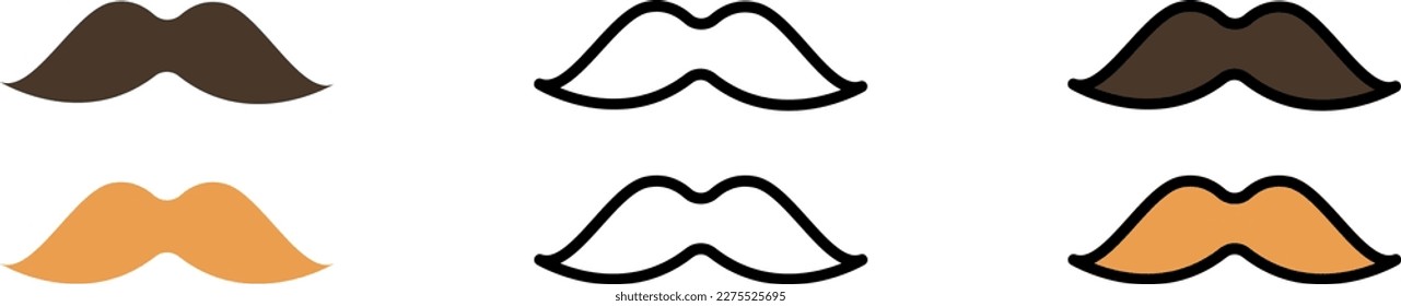Mustache vector icon in different styles. Line, color, filled outline