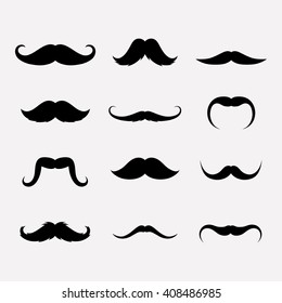 Mustache vector set in flat style. Mustache men's isolated from the background. Black vintage mustache. Collection hipster, gentleman's mustache. Mustache silhouettes. 