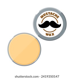 Mustache wax for hipster or barber shop in metal can. Flat icon of moustache wax