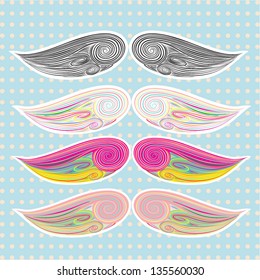 mustache or wings. Set vector