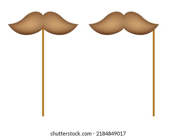 Mustache with wooden stick on white background