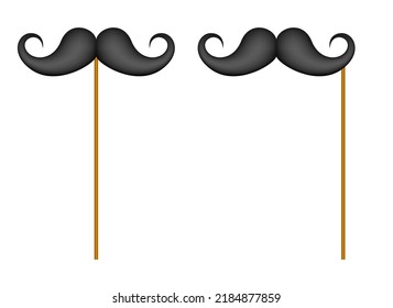 Mustache with wooden stick on white background