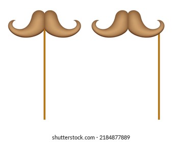 Mustache with wooden stick on white background