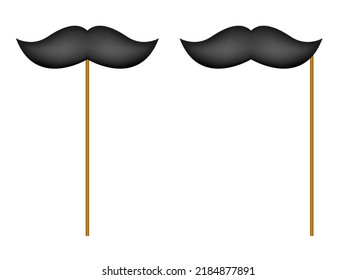 Mustache with wooden stick on white background