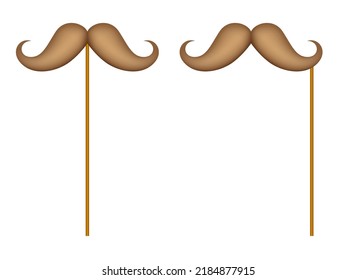 Mustache with wooden stick on white background