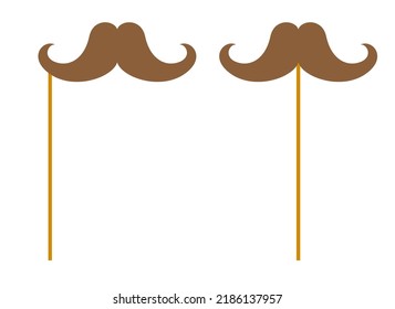 Mustache with wooden stick on white background