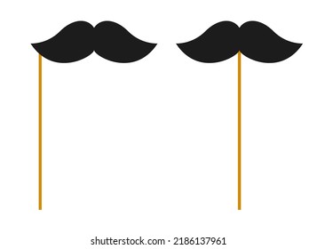 Mustache with wooden stick on white background