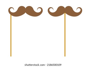 Mustache with wooden stick on white background