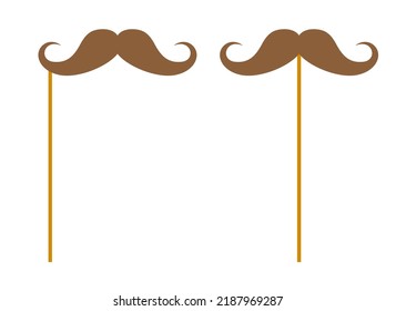 Mustache with wooden stick on white background