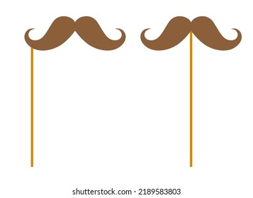 Mustache with wooden stick on white background