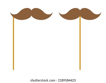 Mustache with wooden stick on white background