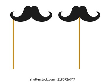 Mustache with wooden stick on white background