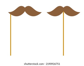 Mustache with wooden stick on white background