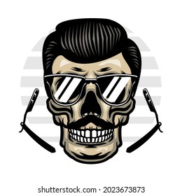 Mustached barber skull with stylish hairstyle