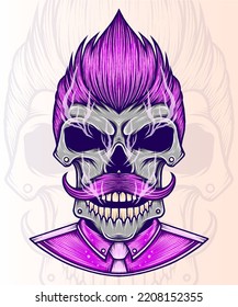 Mustached and Bearded Skull. Premium vector