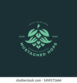 Mustached hops logo design template. Vector illustration.