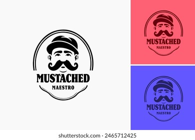 The "Mustached Maestro Chef" emblem portrays a distinguished chef with a prominent mustache, reflecting culinary expertise and sophistication. Ideal for culinary businesses and gourmet events