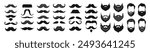 Mustaches and beard style set. Hipster mustache icon set isolated on transparent background