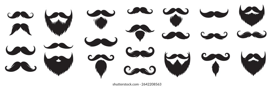 mustaches beard style set vector silhouettes illustration