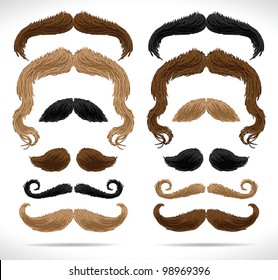 Mustaches big set (blond/brown/black/isolated) - vector illustration. Shadow and background are on separate layers. Easy editing.