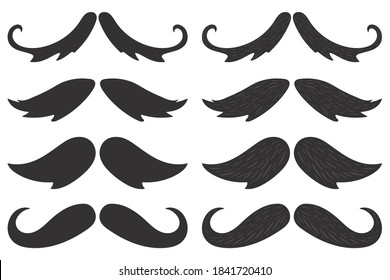 El vector de siluetas negras de bigotes se aísla sobre un fondo blanco.