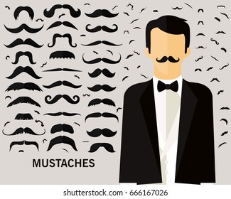 Mustaches consept background. Flat icons. 