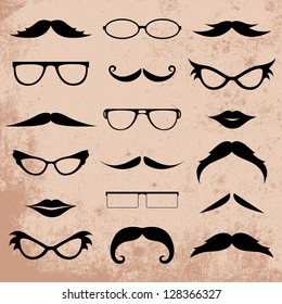 Mustaches And Eyeglasses Various Addition Set - Isolated On Background - Vector Illustration, Graphic Design Editable For Your Design. Logo Symbols