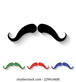 mustaches icon - black and colored (green, red, blue) illustration with shadow