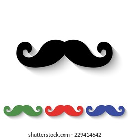 mustaches icon - black and colored (green, red, blue) illustration with shadow