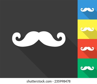 mustaches icon - gray and colored (blue, yellow, red, green) vector illustration with long shadow
