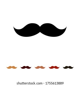 Mustaches icon silhouette isolated on white background. Men's different colors mustache hair. Vector illustration